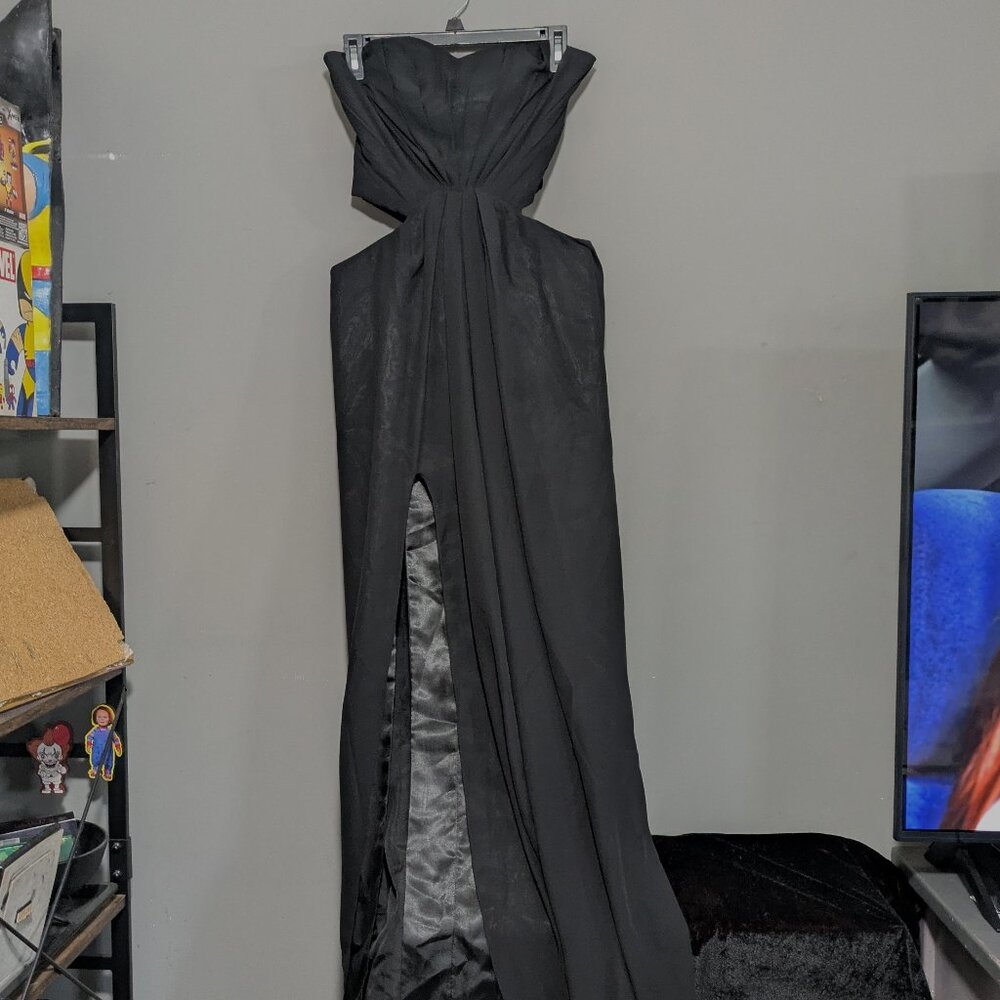 Long Black Formal Cut-Out Dress with Long Slit